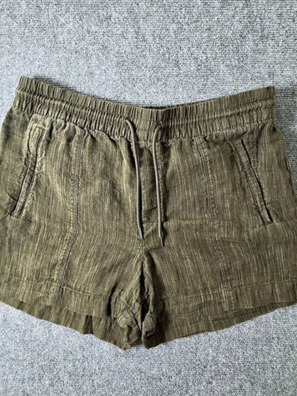 Athleta Retreat Linen Short Womens Medium Drawstring Pull On Pockets Army Green
